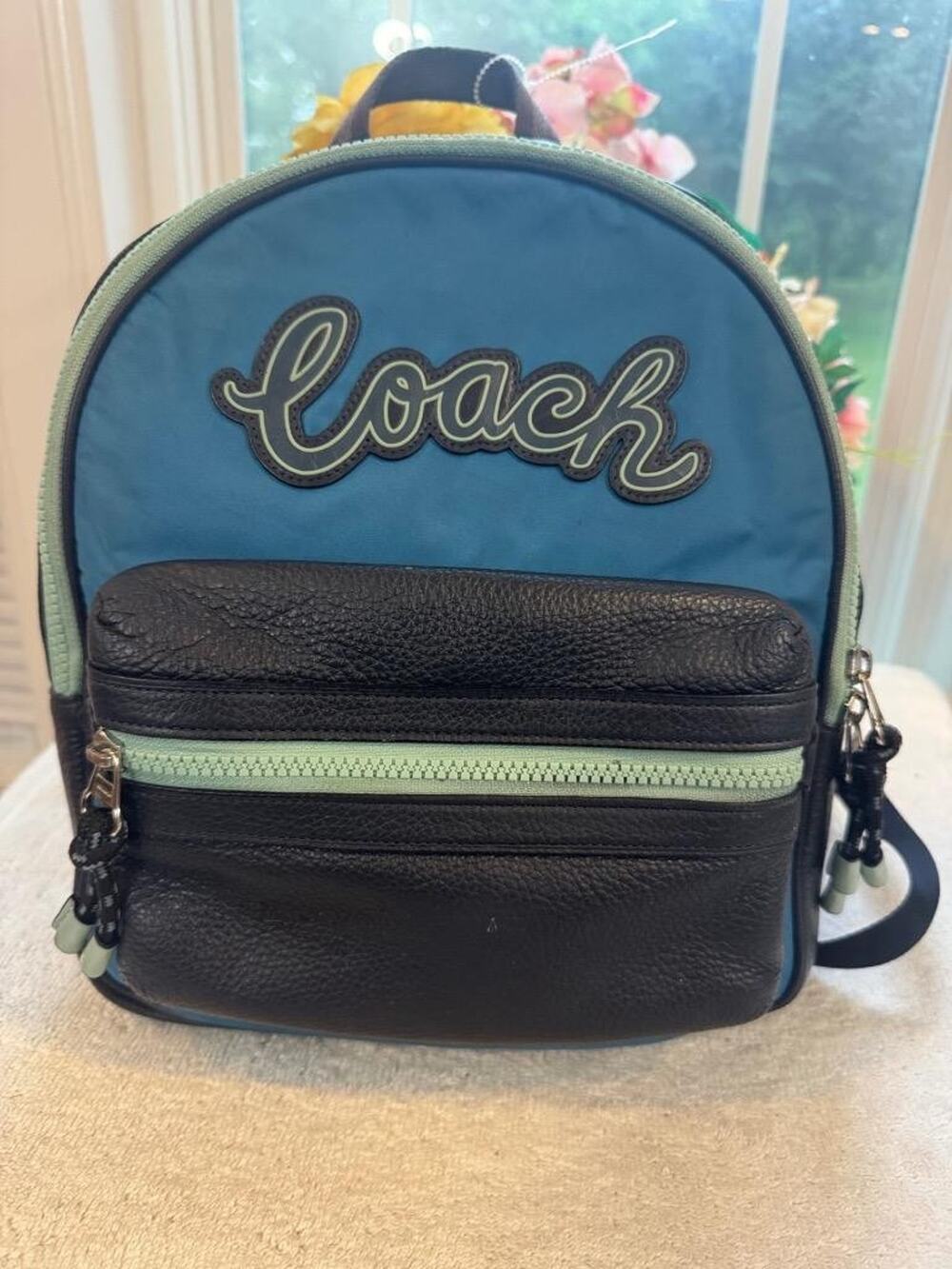 Coach Vale MEDIUM F76647 Nylon/Leather Blue Colorblock Backpack (pu110
